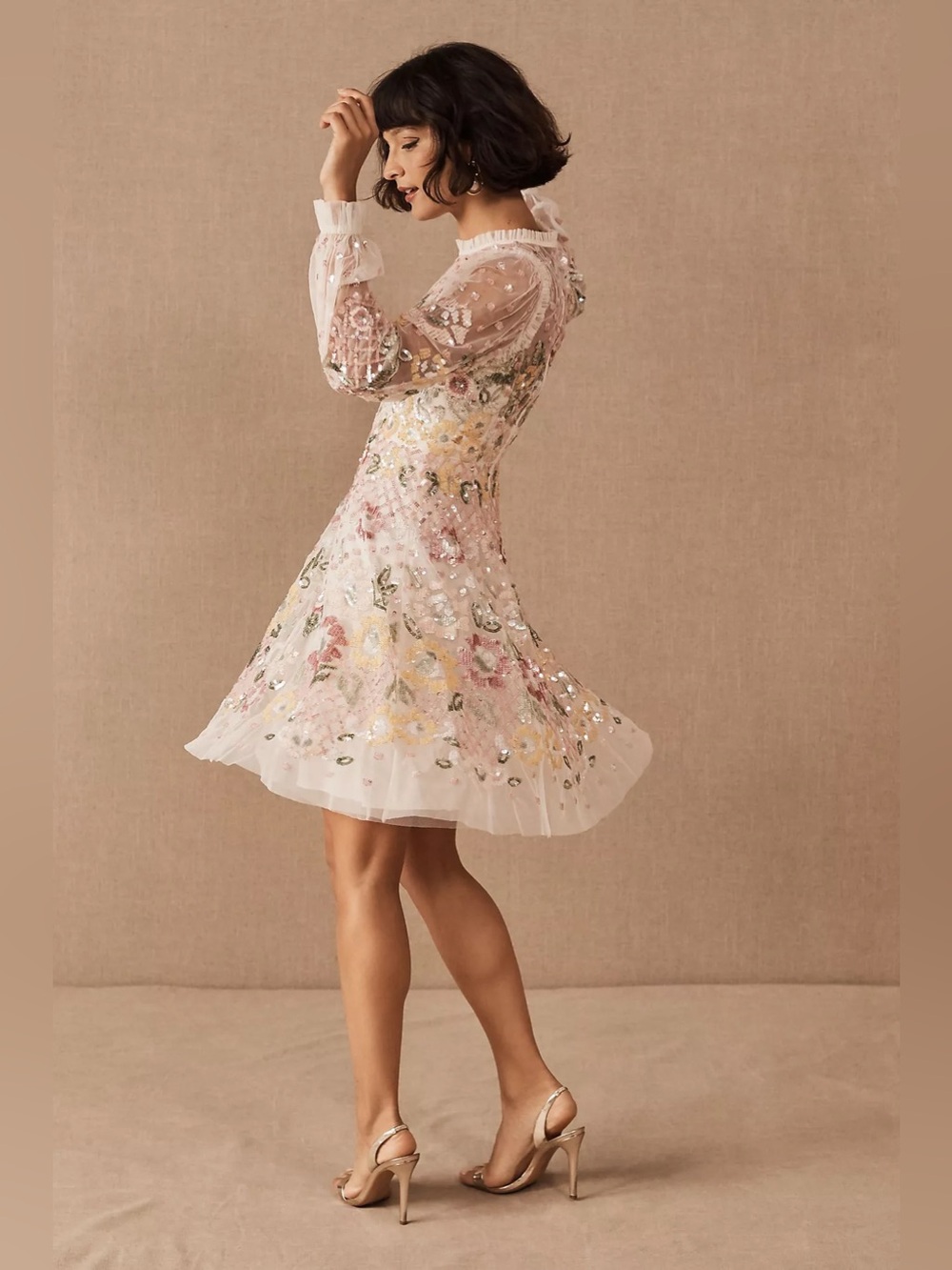 Needle & Thread Rosalie Sequin Tulle Mini Dress Yellow Pink US 8 NWT